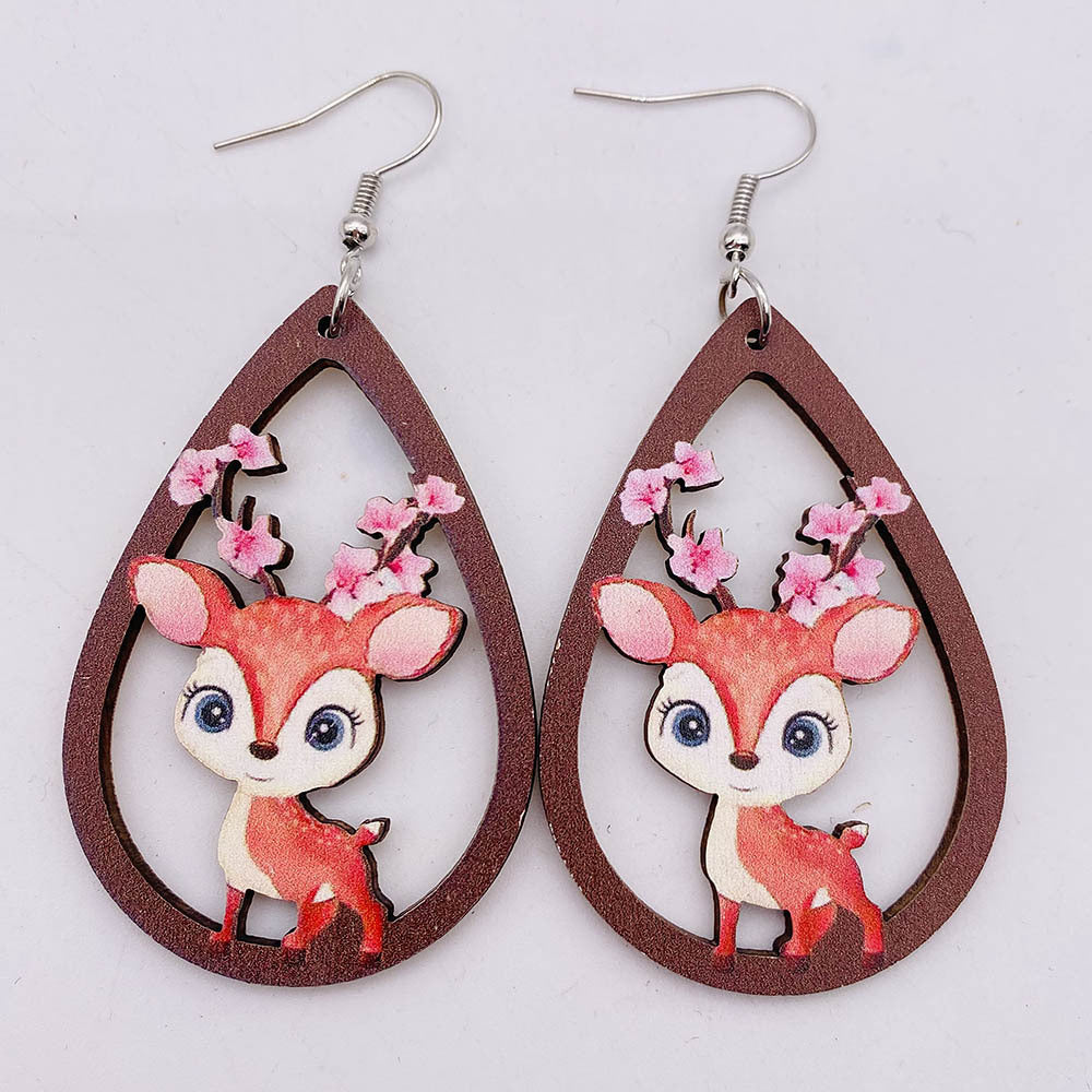 Pendientes de estampado de champiñones alces de cactus de madera de cactus de madera.